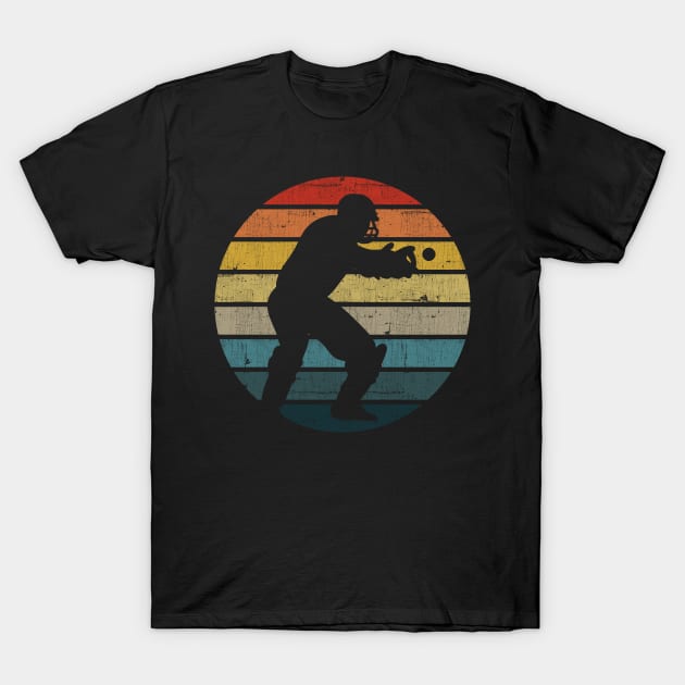 Cricket Player Silhouette On A Distressed Retro Sunset print T-Shirt by theodoros20